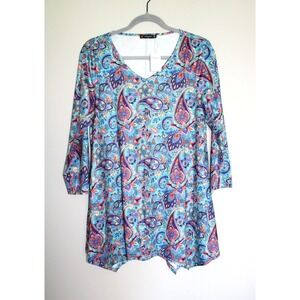 ENMAIN Women's Paisley Print Tunic Top Multicolored V-Neck Sharkbite Hem Med NWT